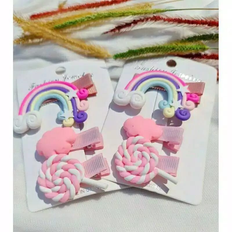 ~ PIYOSHI08 ~ Jepit Rambut Anak Model Pelangi Motif Rainbow 1 set AF02