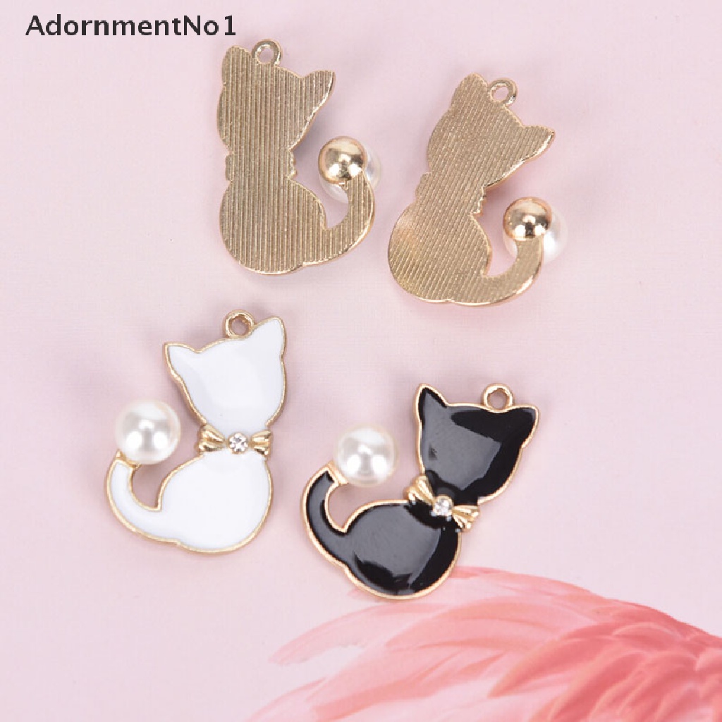 [AdornmentNo1] 10Pcs/Set Enamel Pearl Tail Cat Charms Pendants DIY Crafts Jewelry Findings Gift [new]