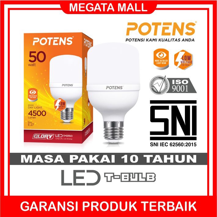 ♫ Megata ♫ A145 Potens Lampu LED T-Bulb 6500K Bohlam 20Watt - 50Watt Garansi Import