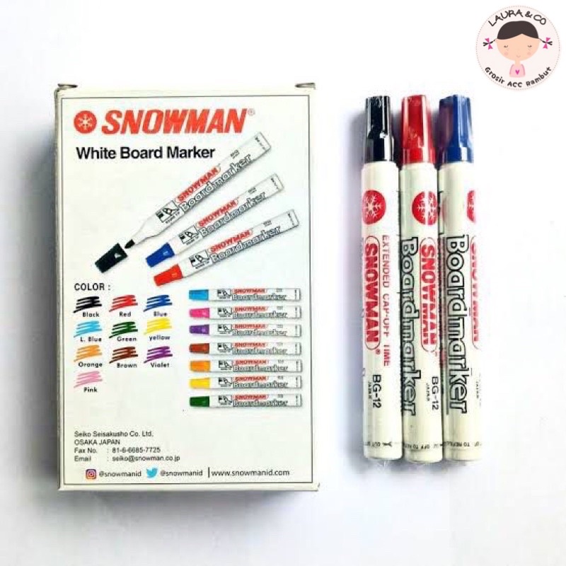 SPIDOL SNOWMAN BOARDMAKER HITAM MERAH BIRU BESAR papan tulis