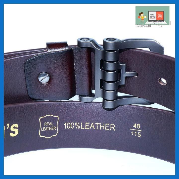 32We5Wt- Ikat Pinggang Pria / Gesper Import / Sabuk Kulit Asli Levis 501 Clasic - Cokelat Tua