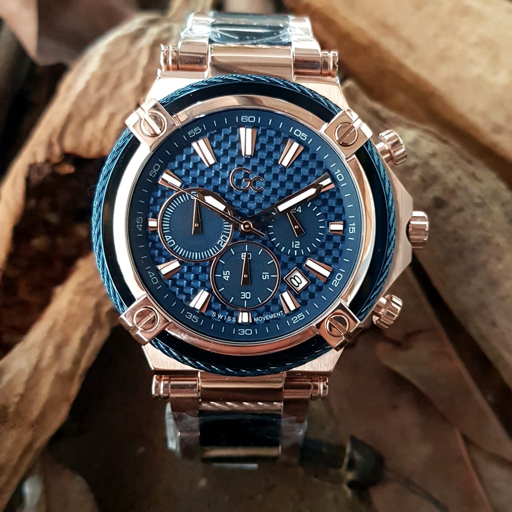 JAM TANGAN PRIA BRANDED GUESS QUARTZ GOLD ROSEGOLD CHRONO COLLECTION GC GARANSI 1TH
