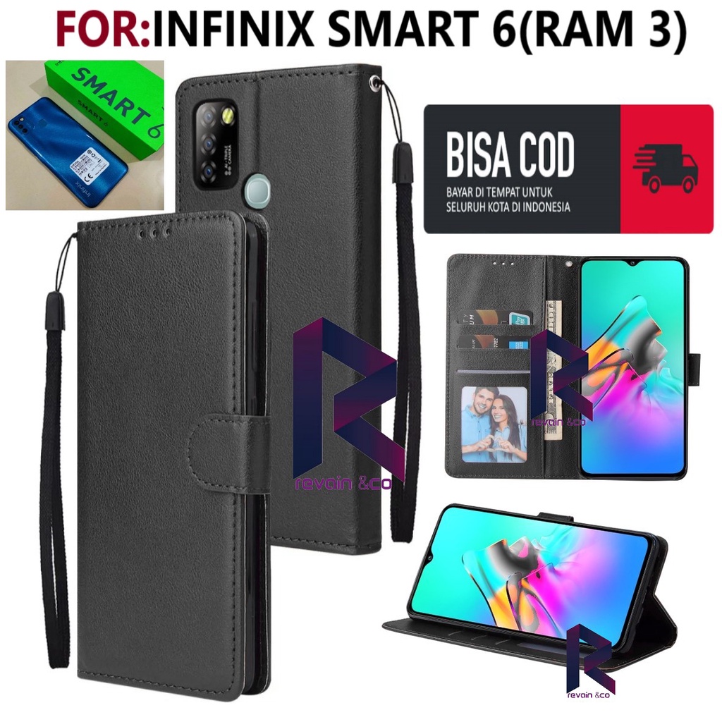 INFINIX SMART 6 RAM 3 SARUNG KULIT FLIP WALLET LEATHER KULIT PREMIUM SARUNG BUKA TUTUP FLIP CASE INFINIX SMART 6