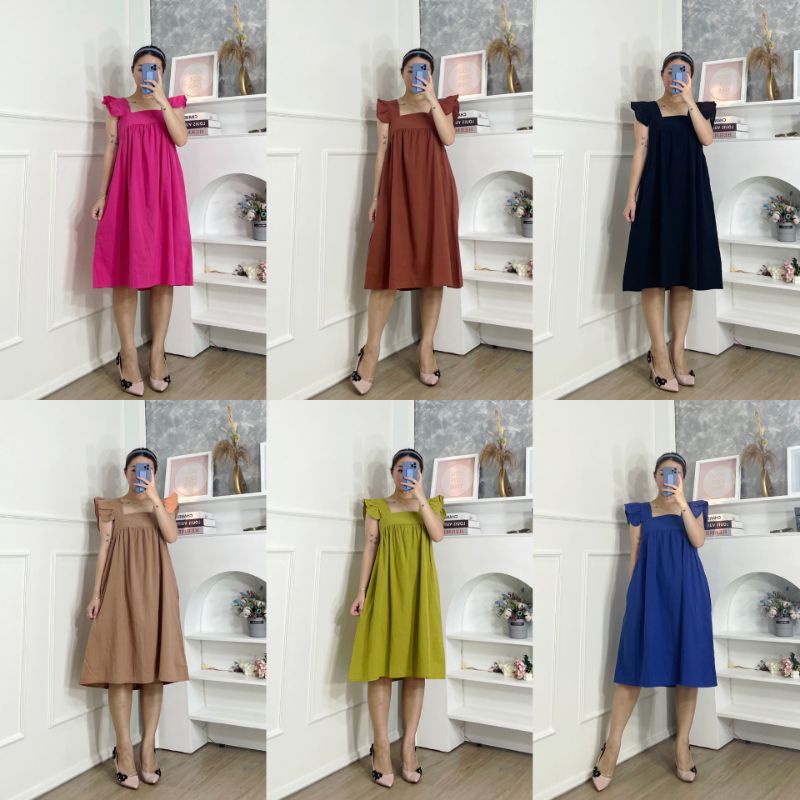 22D094 Dress Polos Linen / Dress Linen Wanita / Dress Polos Wanita / Dress Ruffle Babydoll