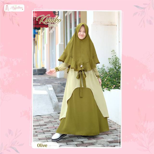 (ORI) Set Kimiko Dress (Gamis dan Khimar) Kekinian Remaja Trendy Korean Style by ayyabina 2019