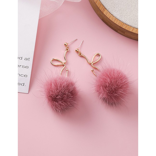 LRC Anting Tusuk Fashion Pink Line Petal Hair Ball Earrings D63802