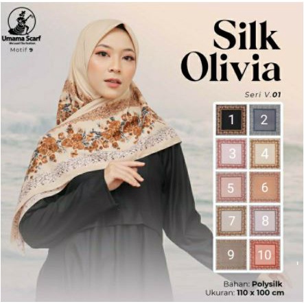 Jilbab / Hijab Segiempat Silk Olivia / Umama Jilbab / Segiempat Umama motif / Segiempat Motif
