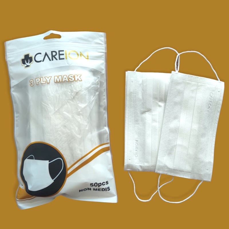 MASKER EARLOOP 3PLY CAREION PUTIH EMBOS 1BOX ISI 50PCS / 3 PLY MURAH PACK WHITE EMBOSS