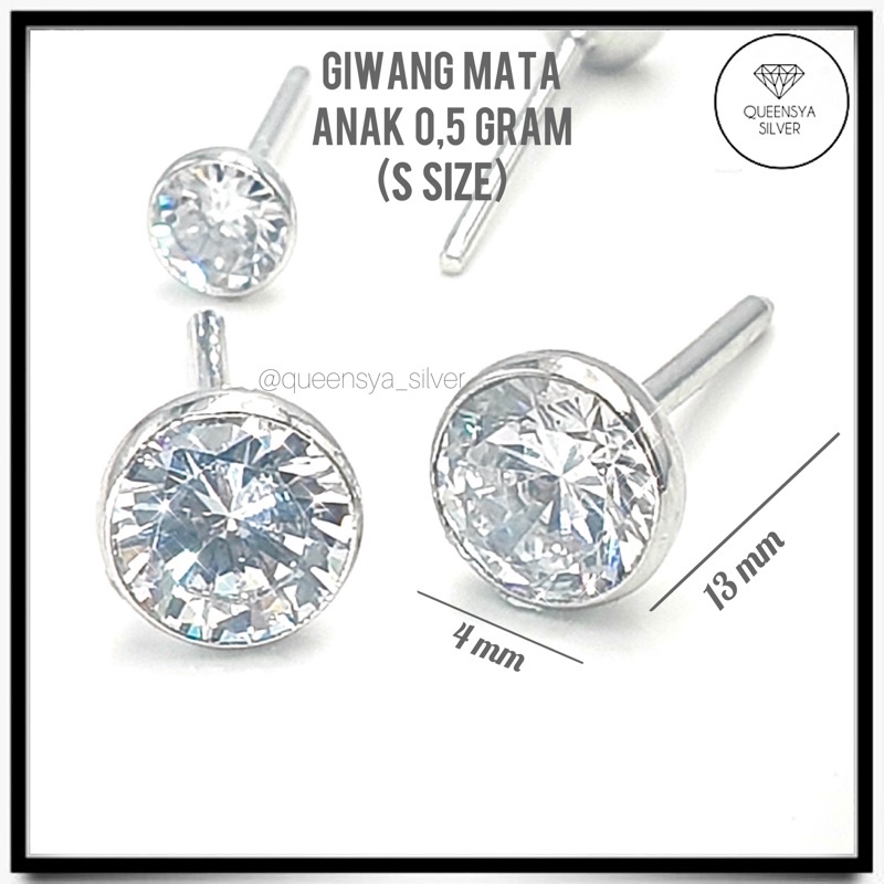 Anting Korea Anting Tusuk Anting Pria Wanita Perak Silver Asli 925 Model MATA BURUNG Lapis Emas Putih Kuning XS-XL Queensya Silver