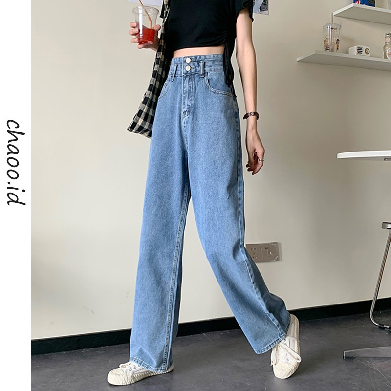 Celana Jeans high waist jeans celana panjang straight pants loose celana jeans wanita Korean Style Straight