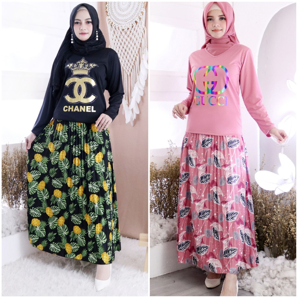 Veronita {ROK} Rok Plisket panjang Corak/Motif Rok muslim/Mayung/Payung Terbaru Termurah Terlaris