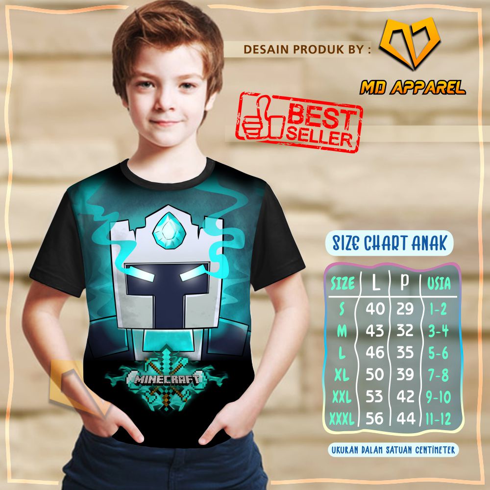 Kaos Anak Game Minecraft Frost Diamond Face-MD Apparel