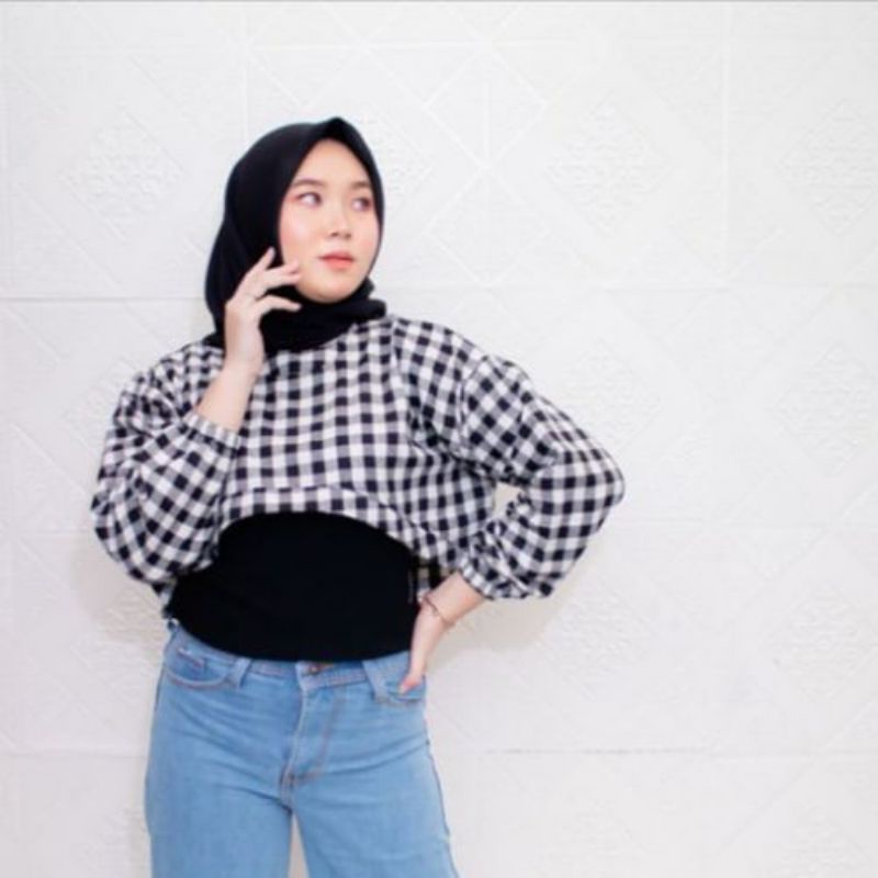 KEMEJA ONE POCKET CROP/KEMEJA CROP/KEMEJA KOTAK WANITA