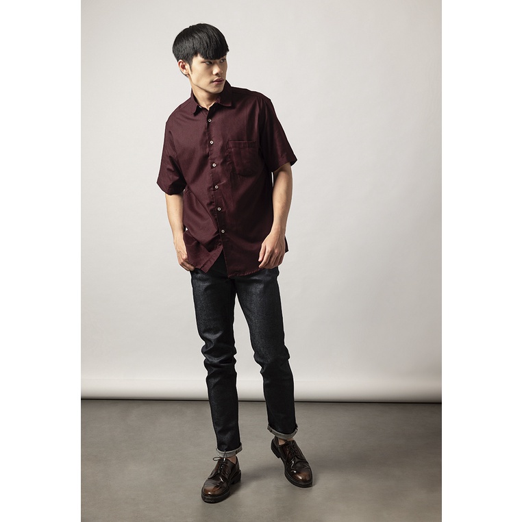 LARUSSO Kemeja Basic Oxford Rami Pendek - Burgundy L001RAMAYANA JAKTIM