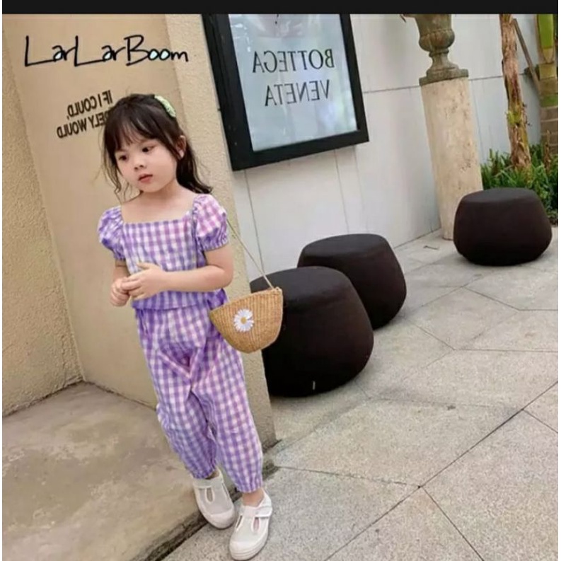SETELAN ANAK PEREMPUAN/SETELAN ANAK LUCU/SETELAN KOTAK LILAC/SETELAN JOGER KOTAK 2-5TH