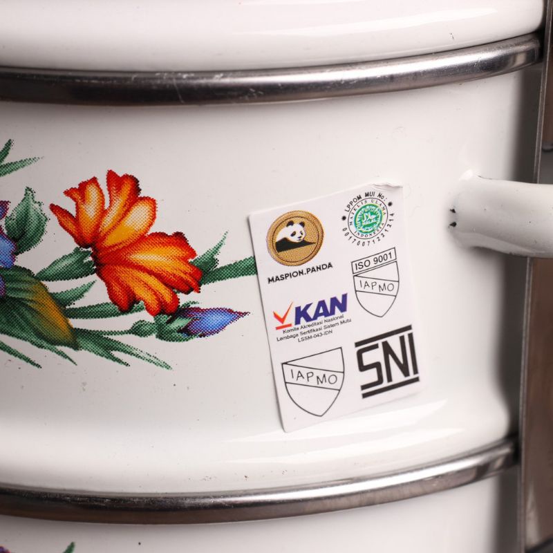 TERBARU MASPION RANTANG PANDA ENAMEL 14CM SUSUN 3 / RANTANG PUTIH SUSUN 3