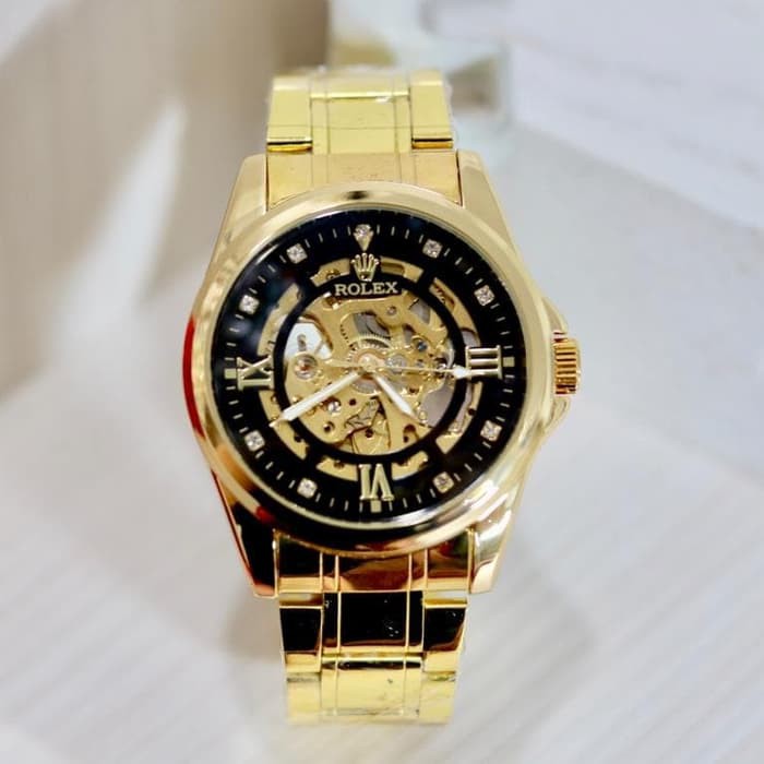 Jam Tangan Rolex Automatic Pria Gold - 3 Pilihan Warna Model Romawi