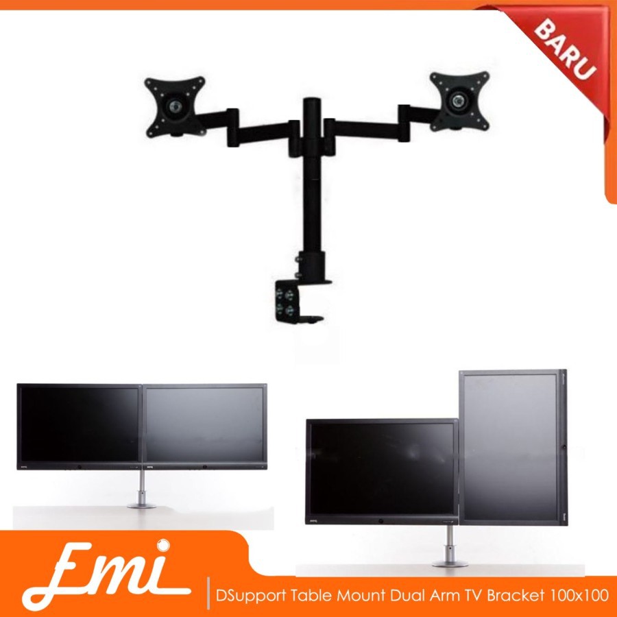 DSupport Table Mount Dual Arm TV Bracket 100x100 Pitch 15-27 Inch