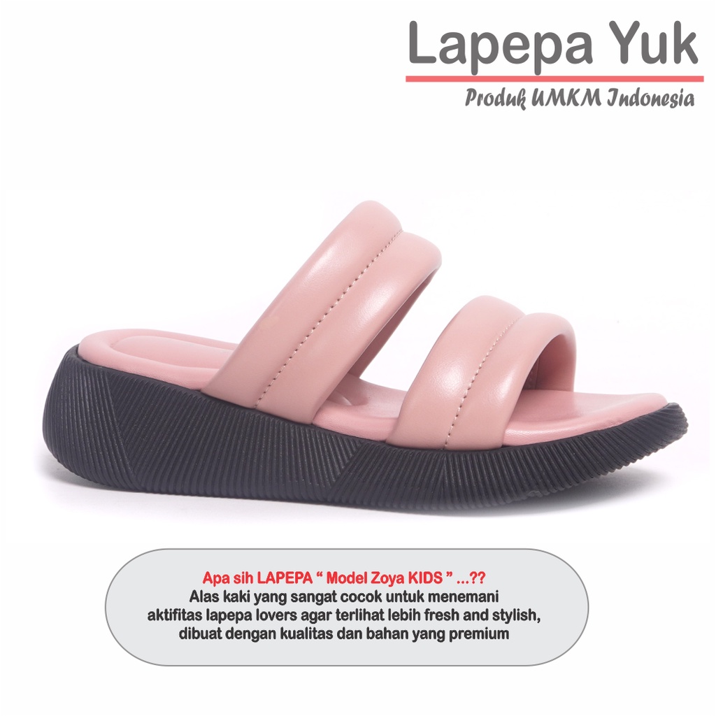 LAPEPA YUK - Sandal Platform Anak Perempuan Usia 2 sampai 10 Tahun ZOYA KIDS  Sendal Anak cewek Wedges Wanita Empuk Model Silang Warna LIGHT SALEM Pink Ban dua Lucu Cantik cewe Slop Usia Umur 3 4 5 6 7 8 9 thn Tahun Premium Ori Original Mall Official Stor