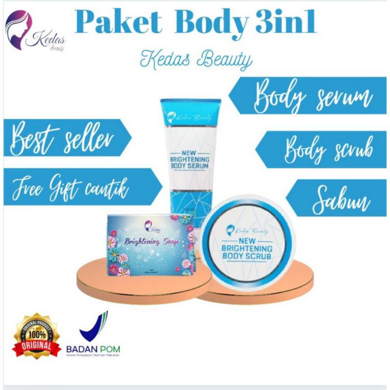 Paket Body 3 in 1 Paket Lengkap Pemutih Badan Kedas Beauty Bodyserum Bodyscrub Sabun Kedas Beauty Original BPOM