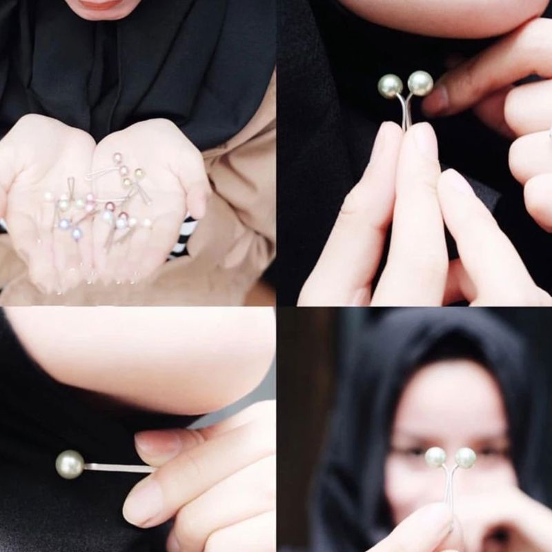 Siy 5pcs / Set Bros / Pin Gaya Etnik Bentuk U Aksen Mutiara Imitasi + Glitter Untuk Aksesoris Hijab Wanita Muslim