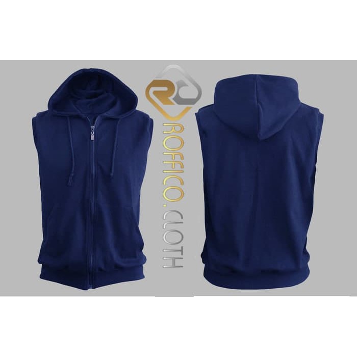 Vest - Sleeveless - Rompi Hoodie Zipper Polos HIGH QUALITY - Biru Navy