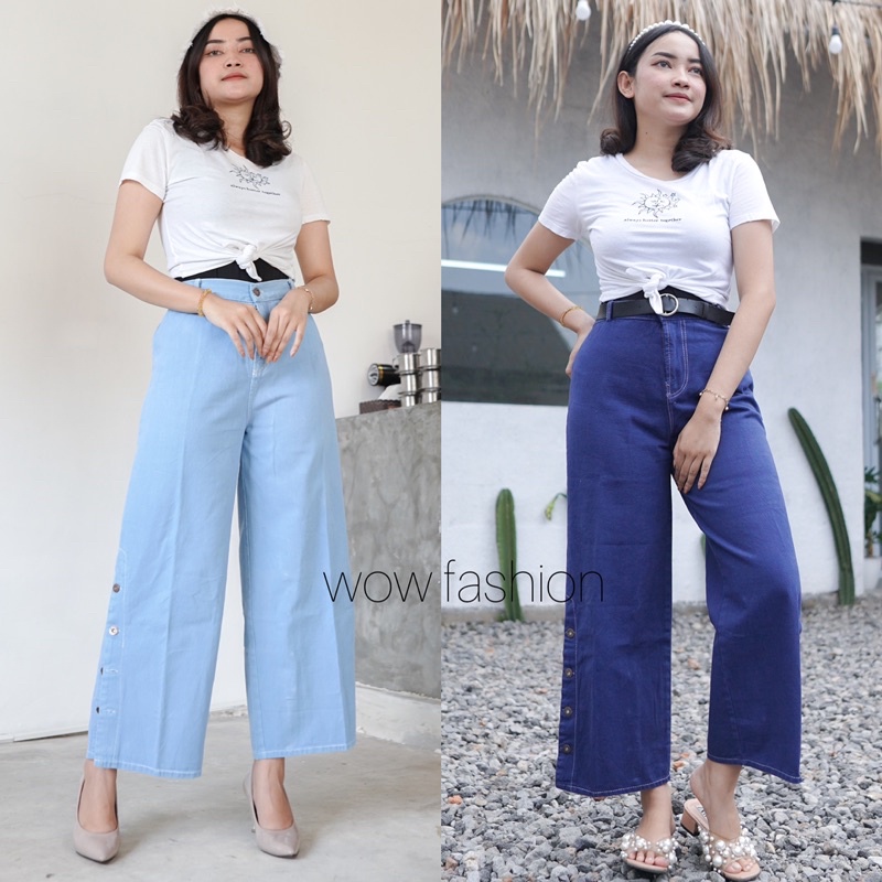 WOW-Feme Kulot Jeans Kancing Samping Bawah/Celana Kulot Jeans/kulot Jeans Wanita