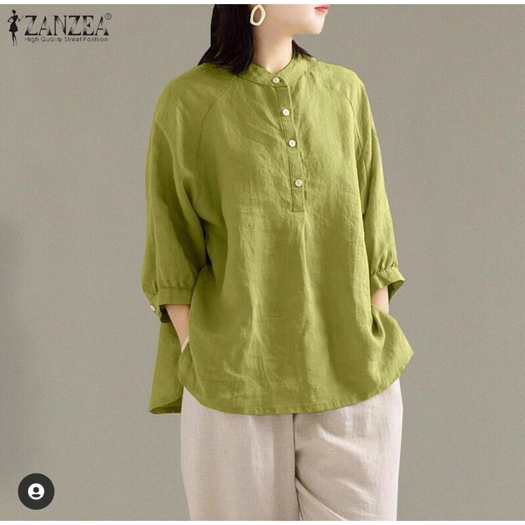 KEMEJA POLOS LINEN WANITA LD 120 KERAH SHANGHAI ATASAN BLOUSE SHIRT SANGHAI WANITA JUMBO KERJA OOTD KEKINIAN