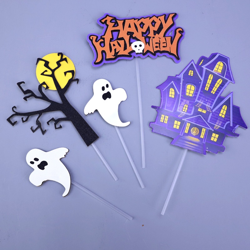 1 Set Topper Kue Desain Kartun Happy Halloween Untuk Dekorasi