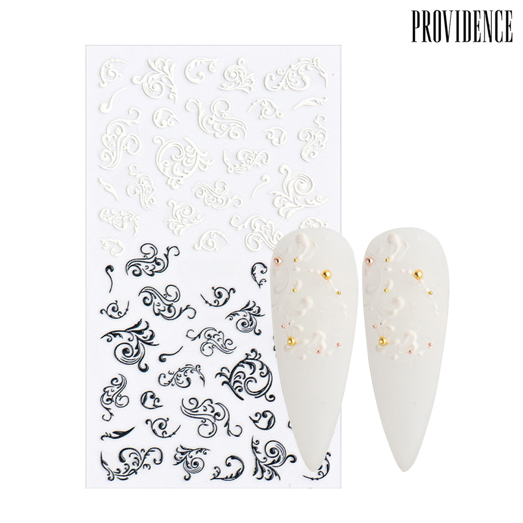 Providence Nail Sticker Lace Design 5D Engraved Nail Art Decoration Manicure White Rose Flower Tips for Female