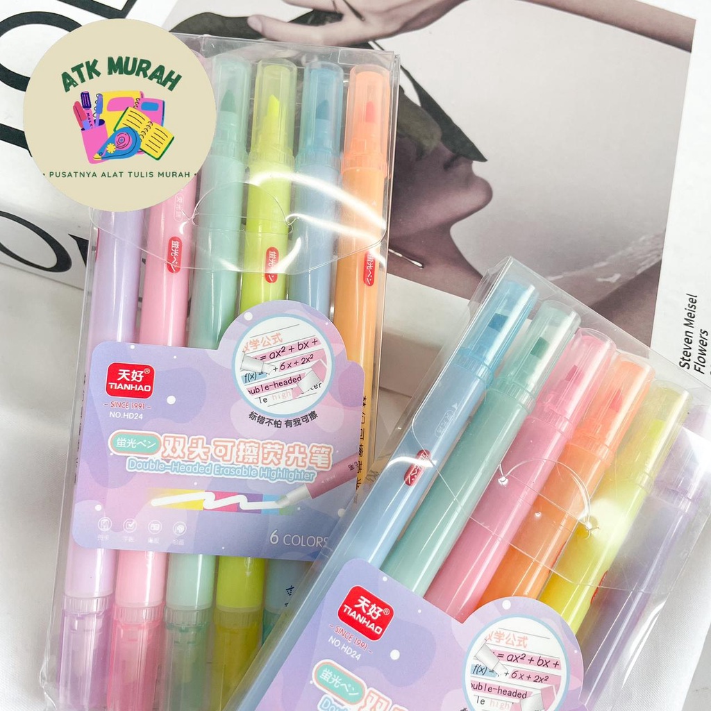 

Highlighter dua sisi 2 sisi bisa di hapus dengan box eraseable BUKAN MERK STABILO alat tulis kantor unik lucu viral