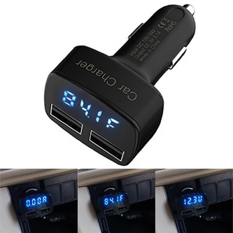 Charger Dual Port Usb 3.1a Full Arus Dengan Display Digital Led Untuk Mobil