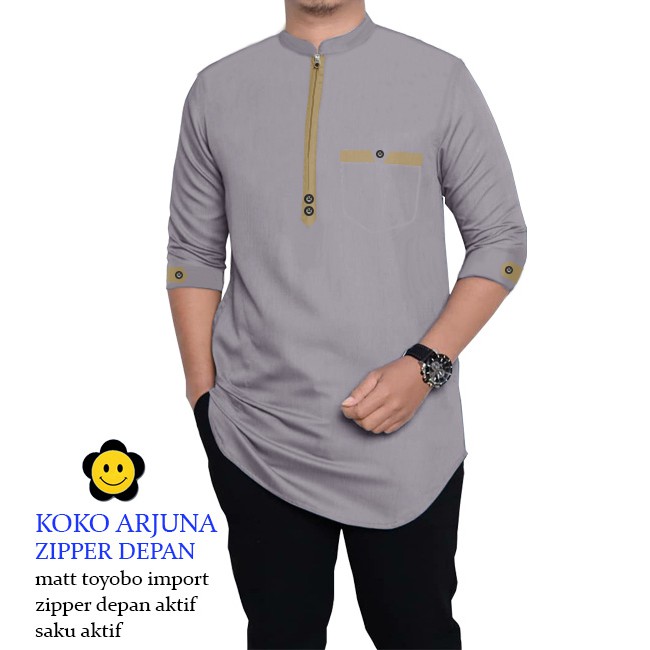 LS 60474-61214-63230-65283-67148-70162 KOKO ARJUNA Baju Koko Qurta Pria,Baju Koko Pria Terbaru,Terkini,Termurah dan Terlaris-Abu Muda