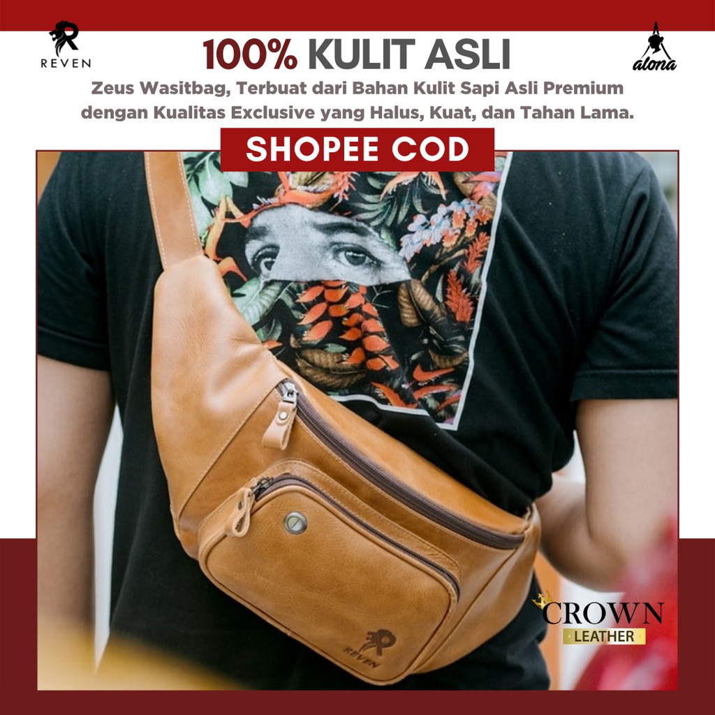Tas Selempang Kulit Pria Reven Zeus Waistbag Branded Original Kulit Sapi Asli Premium by Crown Leather Crownleather Store