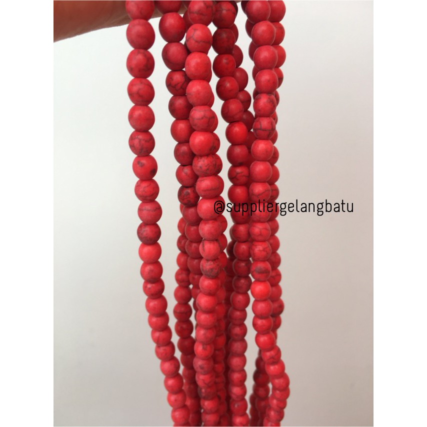 bahan merah pink pirus 6mm natural phyrus aksesoris gelang kalung bead firus batu alam serat doff