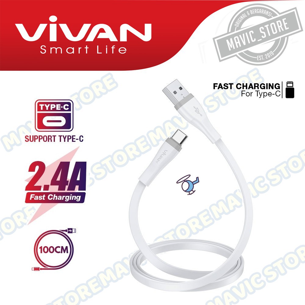 Kabel Data VIVAN SC100S Type C Data Cable Fast Charging 2.4A 1M - Garansi Resmi 1 Tahun