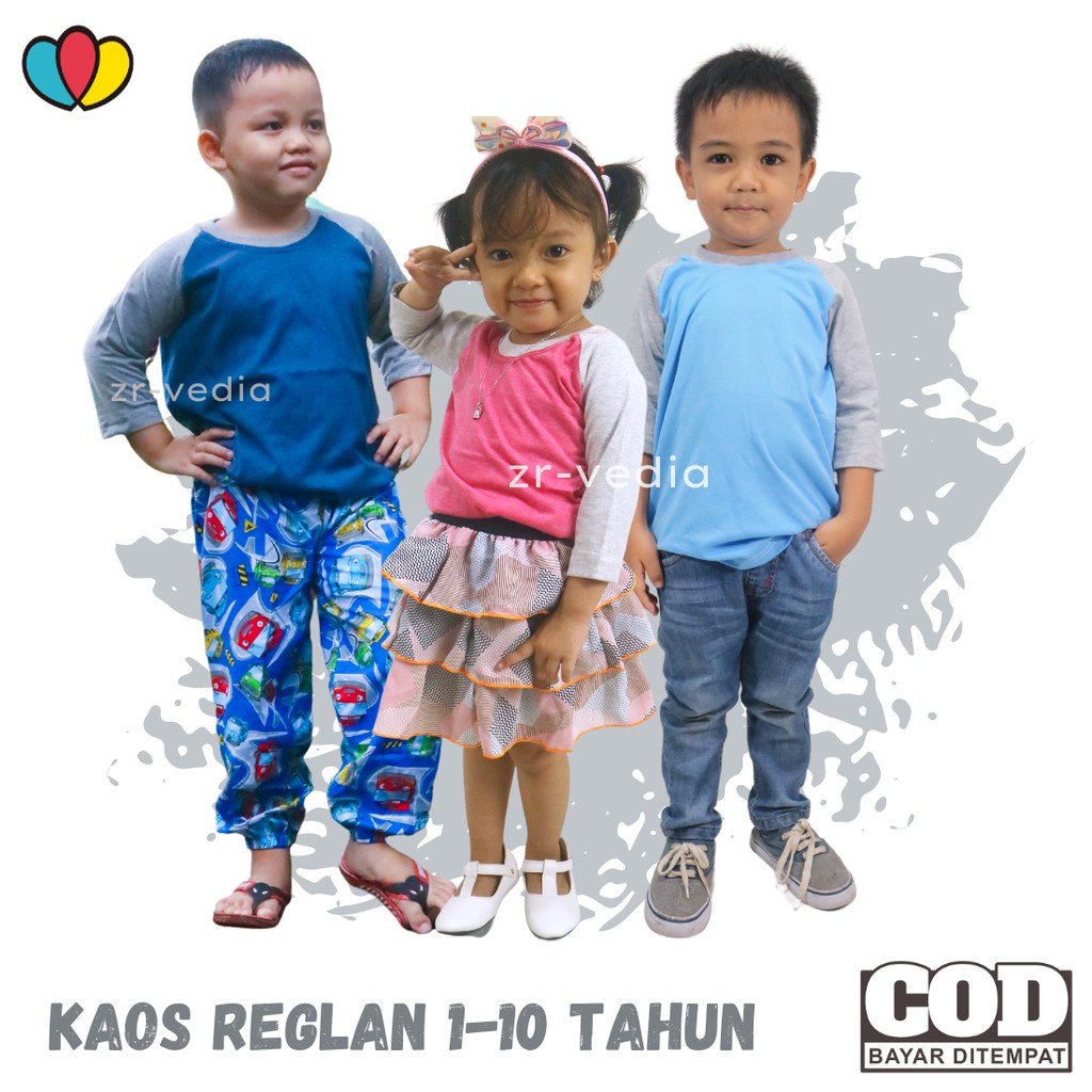 Kaos Reglan POLOS uk Bayi - 8 Tahun / Baju Anak Laki Perempuan Lengan Panjang 3per4 Atasan Pakaian Kiosbalitaaprillia