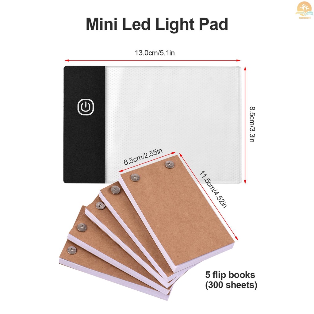 Flip Book Kit with Light Pad LED Light Box Tablet 300 Sheets Drawing Paper Flipbook with Binding Screws for Drawing Tracing Animation Sketching Cartoon Creation