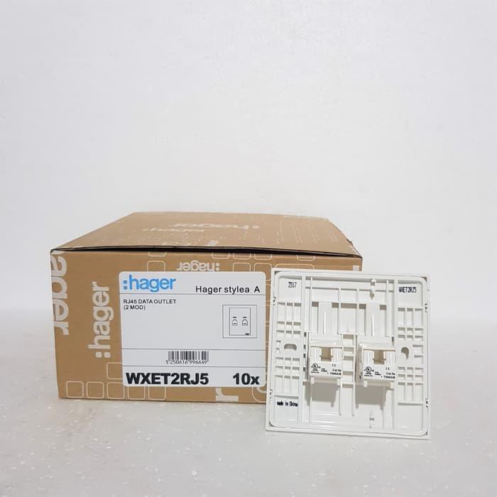 *pertukangan* Outlet Data RJ45 CAT5E Hager 2Module WXET2RJ5 / Stopkontak Data 2 Gang