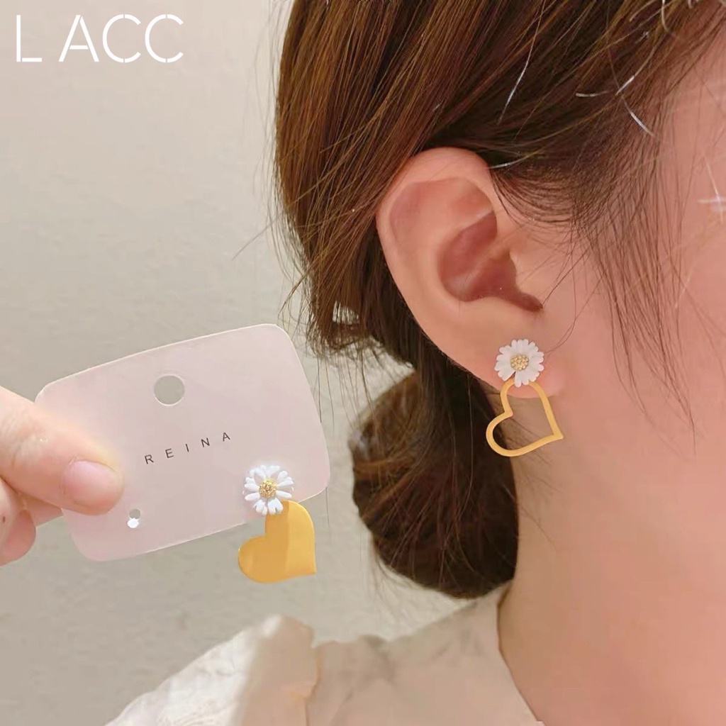 Korea Selatan Dongdaemun awal musim semi gaya perak pin anting-anting baru fashion Daisy Asimetris c