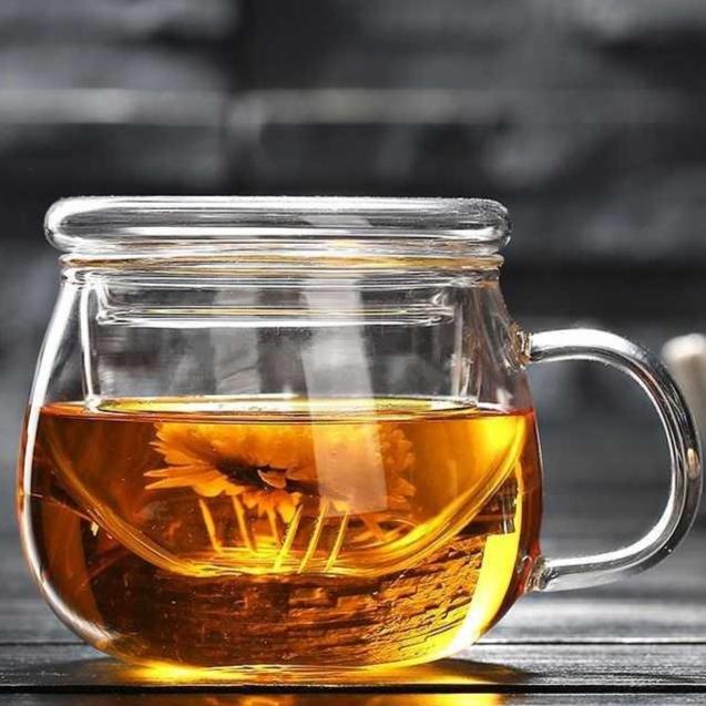 

[ COD ] Clear Glass Tea Cup With Tea Infuser Filter & Lid 400ml - Gelas 3 in 1 TERBATAS Kode 157