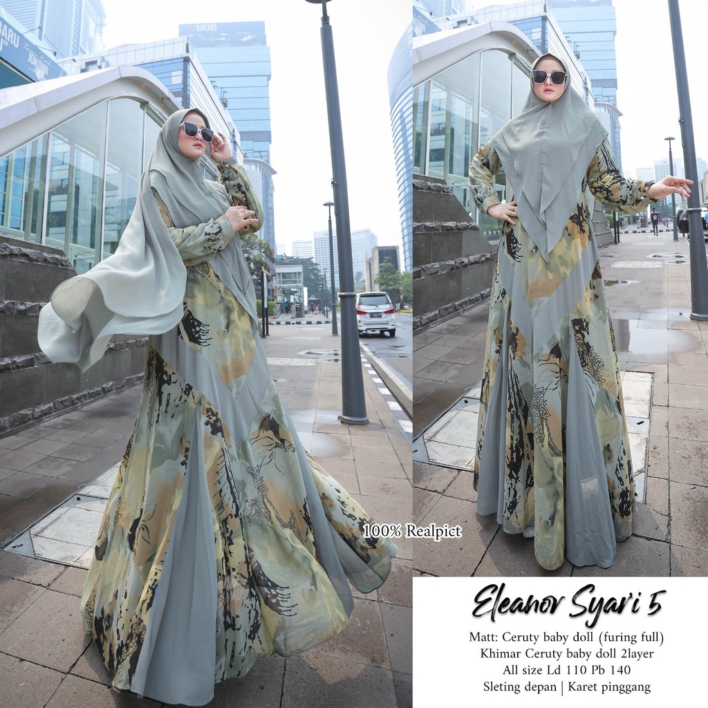 Zahira1808 Ceruty Eleanor 5 Gamis Muslim Syari Ibu Busui Dress Hijab Muslimah Atasan Wanita Terlaris-Olive