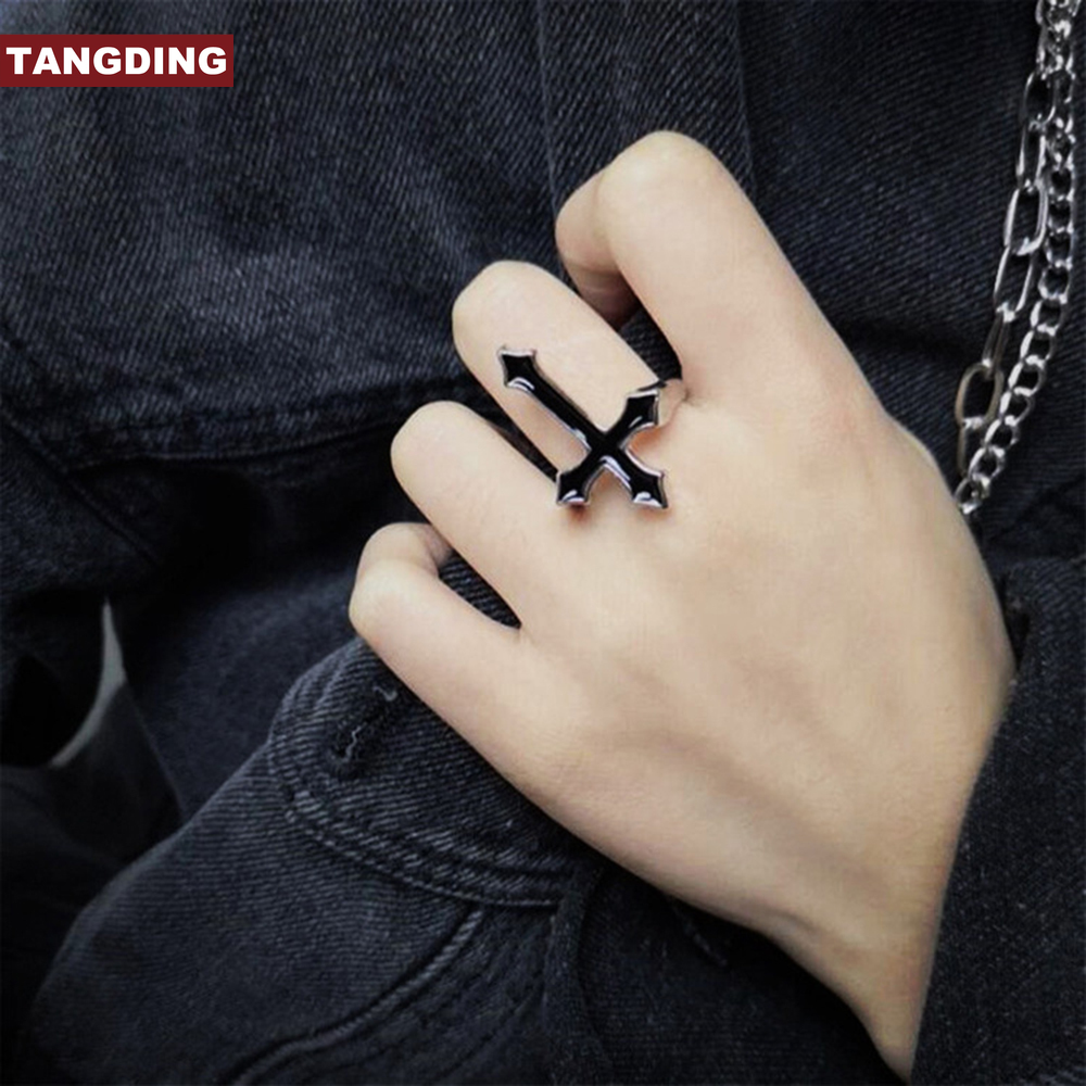 【COD Tangding】Adjustable Personality Retro Opening Cross Men's Index Finger Punk Style Domineering Ring