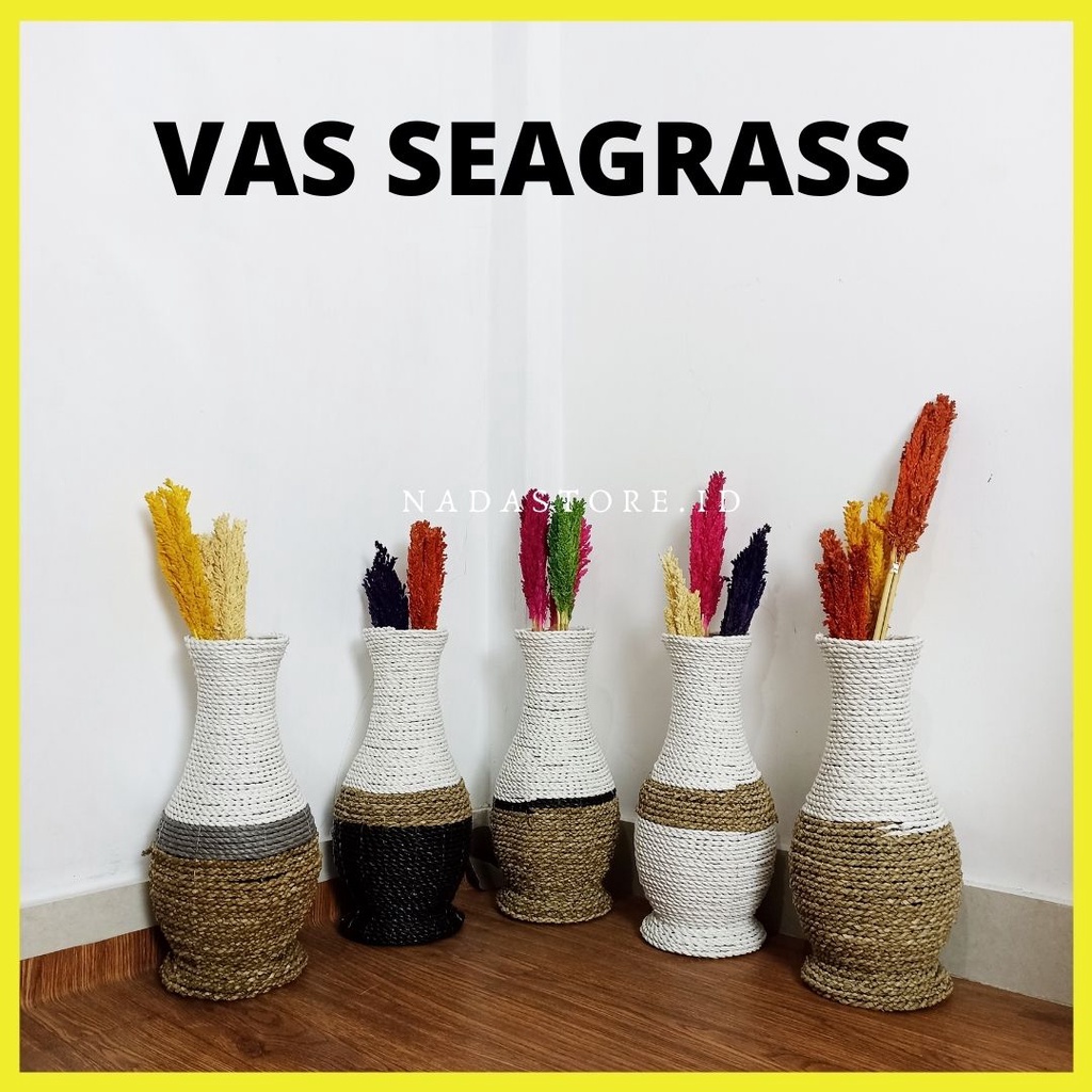 NADASTORE - VAS BUNGA / GUCI ANYAMAN SEAGRASS TALI PANDAN DEKORASI T 37 CMVAS BUNGA KERING