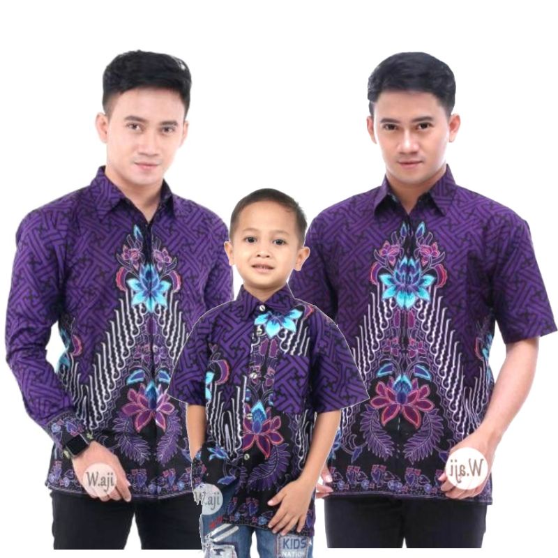 Batik Sarimbit Couple Ayah Anak Pagar ungu,Hem Batik Couple Ayah anak,Baju Batik Couple ayah Anak