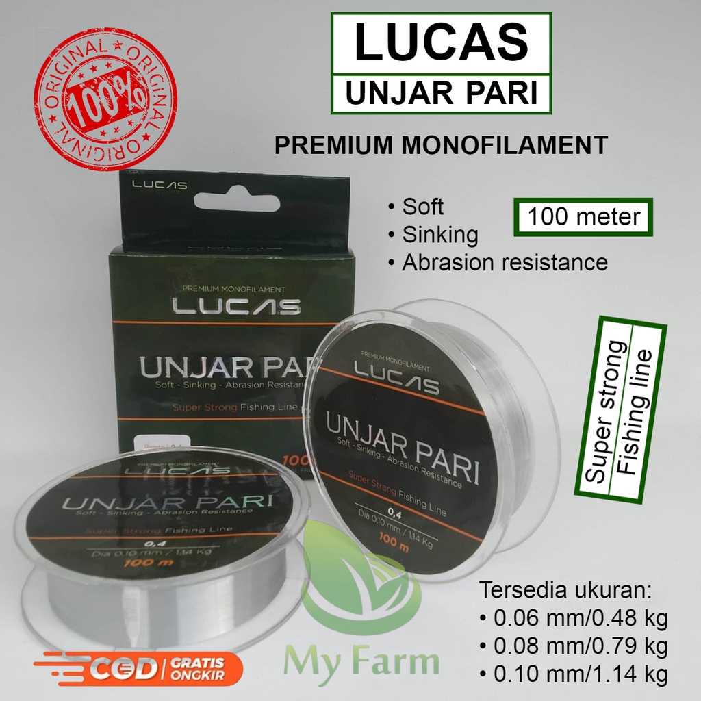 Senar Lucas Unjar Pari 100 Meter Warna Clear Bening Super Tough Benang Kenur Tali Pancing Lembut Kec