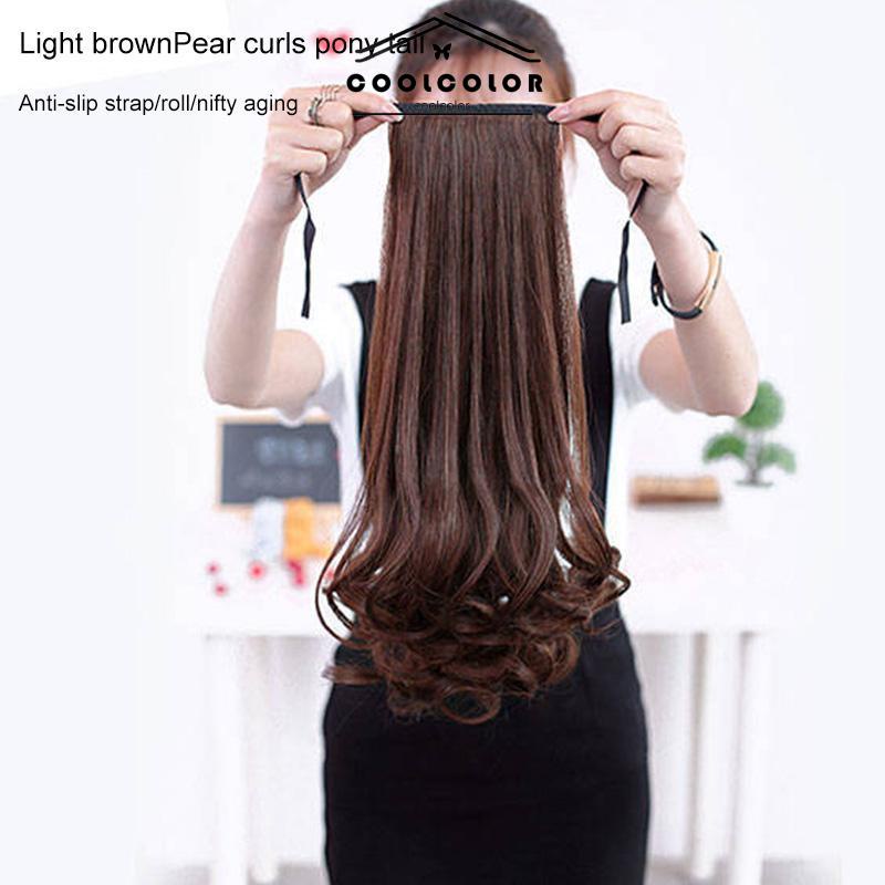 CODWig Ponytail Panjang Keriting Lace-up Jenis Gelombang Besar Realistis Potongan Wig Alami- cl