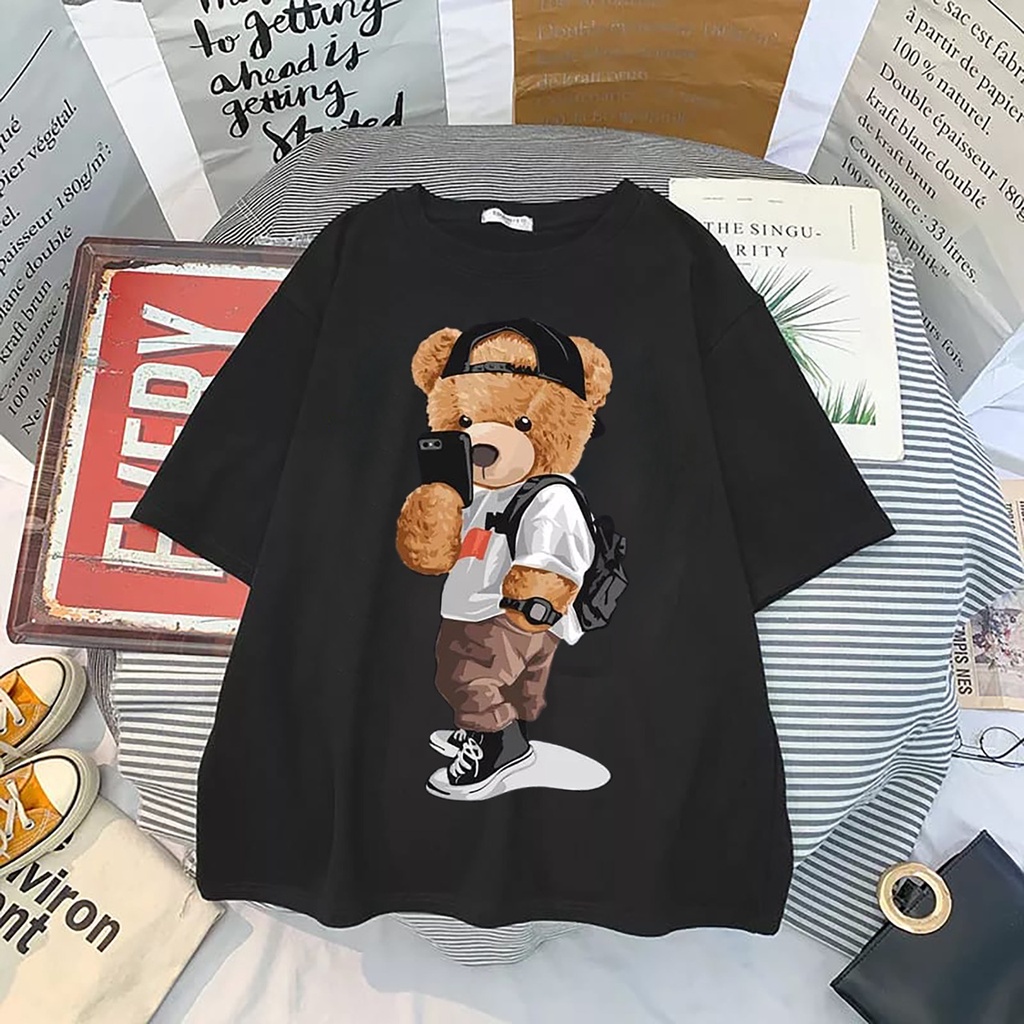 BISA COD// fashion pria terbaru size L,XL,XXL kaos pria lengan pendek baju pria distro kaos oversize uninsex baju bear - panteloni