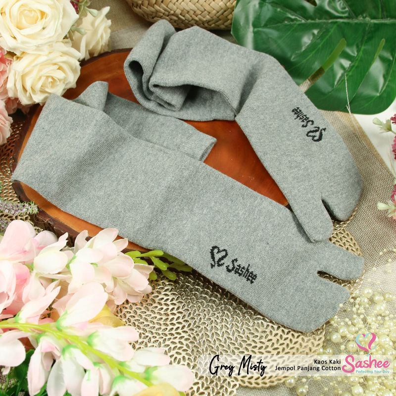 ORIGINAL Kaos Kaki Sashee Jempol Polos Panjang Selutut | Kaos Kaki Sashee Jempol Panjang Katun-Grey misty