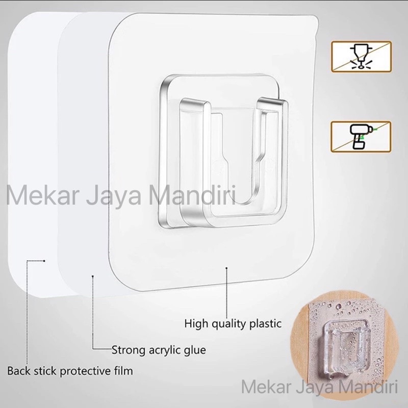 GANTUNGAN TEMPEL SOCKET HOOK TRANSPARAN 1 PASANG / GANTUNGAN PLUS MINUS DOUBLE TAPE SERBAGUNA